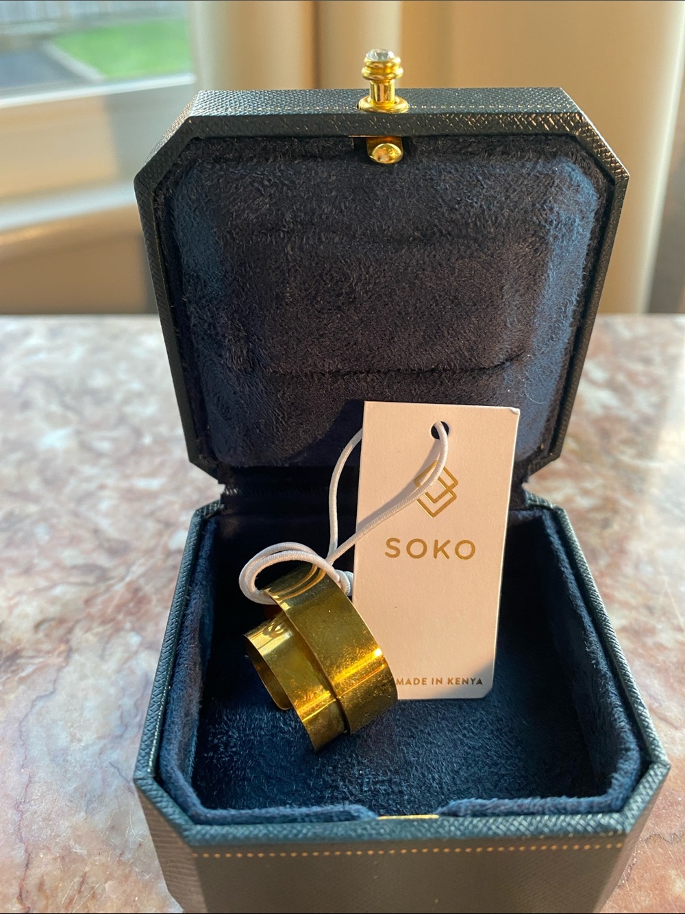 SOKO Handmade Kenya Brass Wrap Gold Toned Minimalist Adjustable
